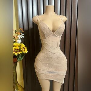 Elegant Nude Dress with Rhinestone Accents